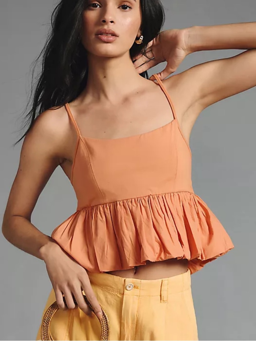 Anthropologie Maeve Ruffled Bubble-Hem Cropped Tank